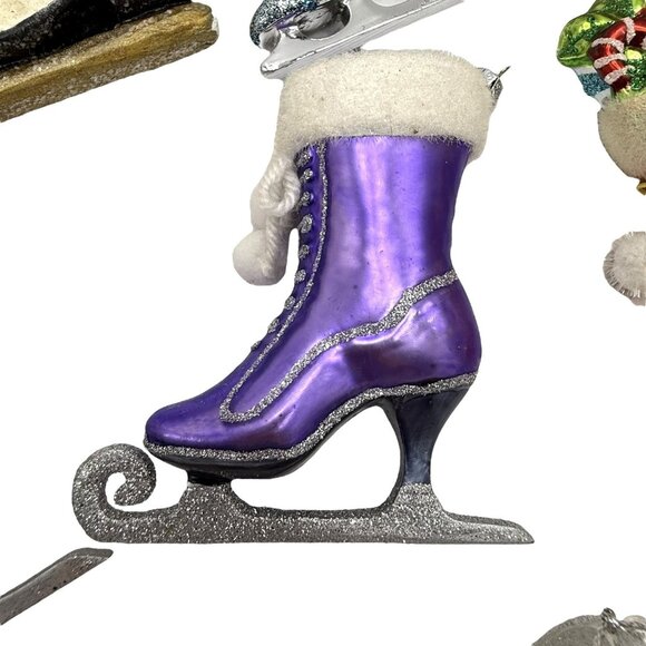 15 Vintage Ice Skates Skating Skater Ornaments Mixed Lot Blown Glass Plastic - Picture 8 of 15